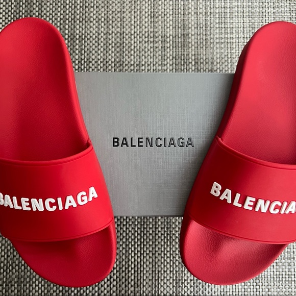 New Men’s “Balenciaga” Red Pool Slides - Picture 5 of 6
